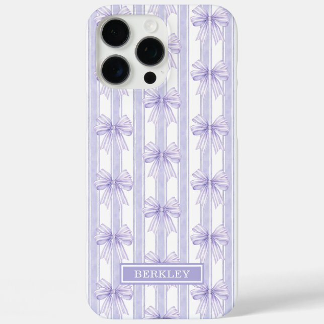 Funda iPhone 16 Pro Max Lazos de Coqueta Morada en Rayas Monogramadas (Reverso )