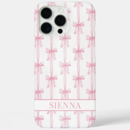 Funda iPhone 16 Pro Max Lazos de Coqueta Rosa con Monograma Rayado