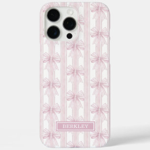 Funda iPhone 16 Pro Max Lazos de Coqueta Rosa en Rayas Monogramadas