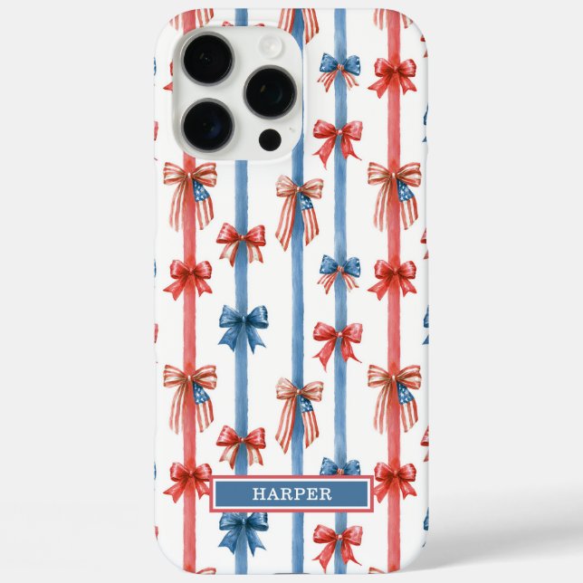 Funda iPhone 16 Pro Max Lazos Patrióticos y Rayas Monogramadas (Reverso )