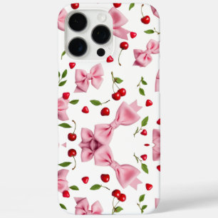 Funda iPhone 16 Pro Max Lazos rosados y cerezas lindas