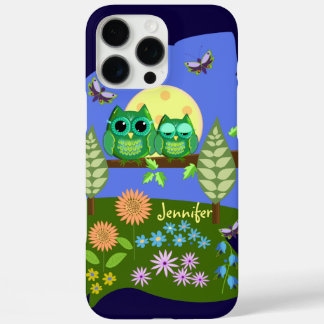 Funda iPhone 16 Pro Max Lechuzas en tierra de verano y nombre personalizad