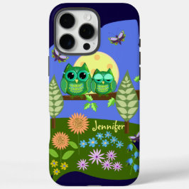 Funda iPhone 16 Pro Max Lechuzas en tierra de verano y nombre personalizad