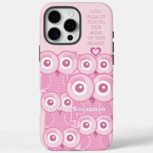 Funda iPhone 16 Pro Max Lechuzas rosadas de color suave cambian de amarill