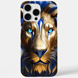 Funda iPhone 16 Pro Max León azul zafiro y dorado,