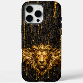 Funda iPhone 16 Pro Max León de Oro Líquido Corteza Dorada