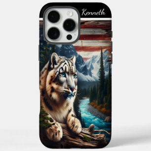Funda iPhone 16 Pro Max Leopardo de la nieve bajo un cielo de montaña
