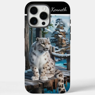 Funda iPhone 16 Pro Max Leopardo de la nieve en el puente de invierno
