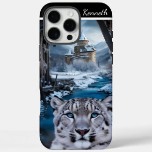 Funda iPhone 16 Pro Max Leopardo de las nieves por el castillo de invierno