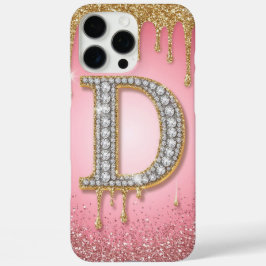 Funda iPhone 16 Pro Max Letra Inicial Diamante D Dorado Rosa Regalo Para M