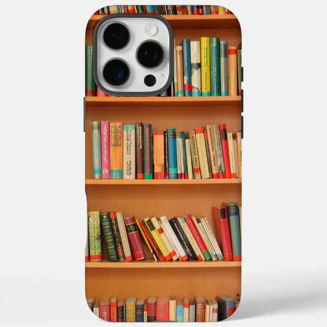 Funda iPhone 16 Pro Max Libros en fondo de estantería (Reverso)