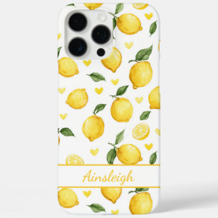 Funda iPhone 16 Pro Max Limoneros con Monograma de Corazones en Acuarela