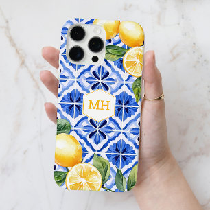 Funda iPhone 16 Pro Max Limones amarillos mediterráneos con monograma pers