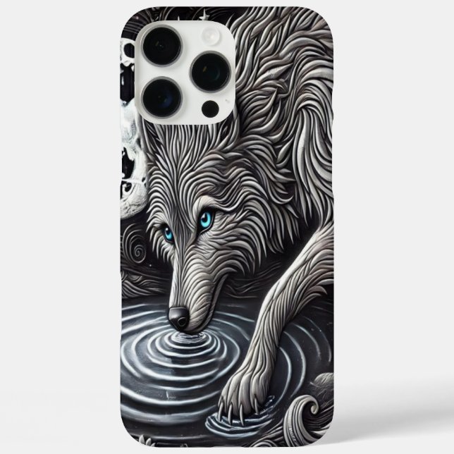 Funda iPhone 16 Pro Max Lobo blanco a la luz de la luna (Reverso )
