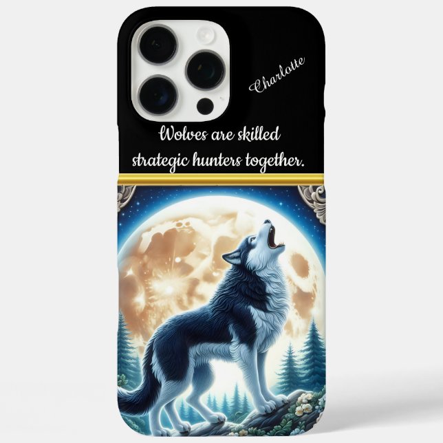 Funda iPhone 16 Pro Max Lobo en un bosque iluminado por la luna (Reverso )