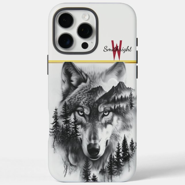 Funda iPhone 16 Pro Max Lobo entre montañas y bosque (Reverso)
