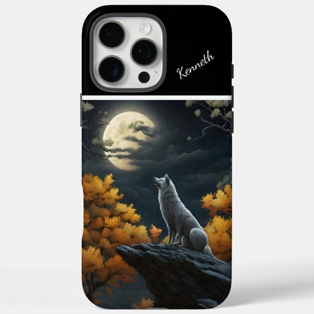 Funda iPhone 16 Pro Max Lobos llorando a plena Luna (Reverso)