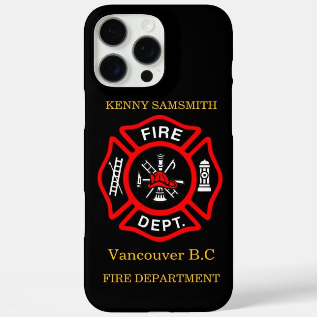 Funda iPhone 16 Pro Max Logo del Departamento de Incendios Negro y Rojo11 (Reverso )