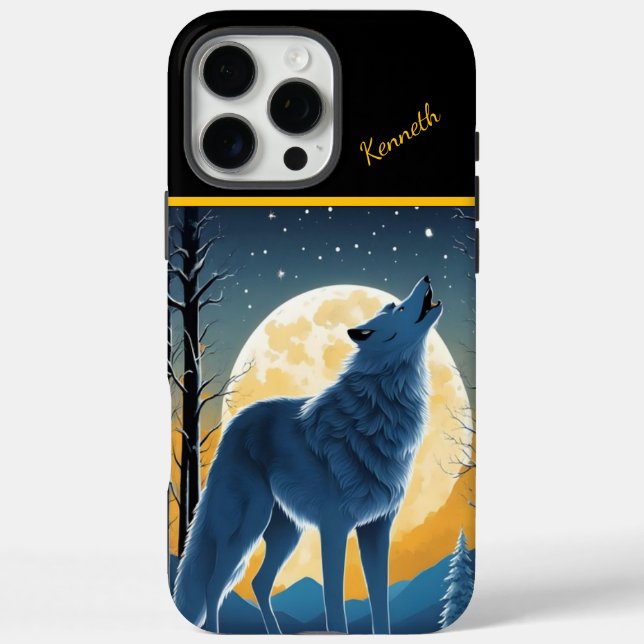Funda iPhone 16 Pro Max Lone Wolf Howls en Moon (Reverso)