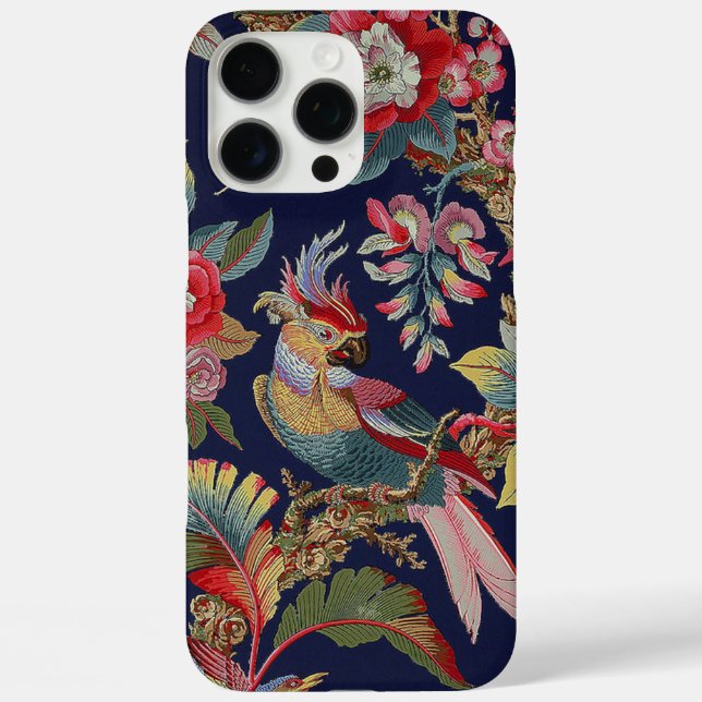 Funda iPhone 16 Pro Max Loro de Cockatoo antiguo con flores (Reverso )
