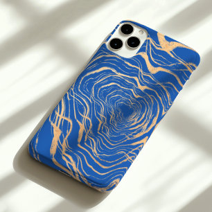 Funda iPhone 16 Pro Max lujoso falso audaz anillo de oro amarillo en azul 