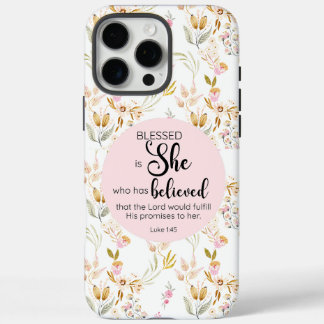 Funda iPhone 16 Pro Max Luke 1:45 Bendita es su floral rosa acuarela
