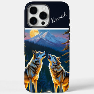 Funda iPhone 16 Pro Max Luz de luna llena sobre el lobo