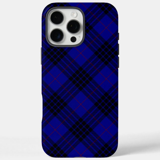 Funda iPhone 16 Pro Max MacKay tartan azul chapa (Reverso)