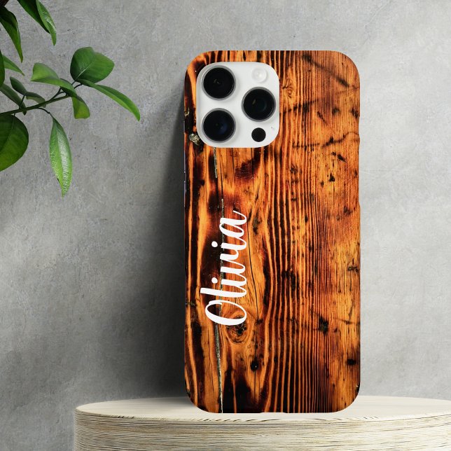 Funda iPhone 16 Pro Max Madera y nombre personalizados rústicos, Minimalis (Subido por el creador)