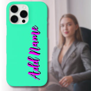 Funda iPhone 16 Pro Max Magenta 3D Negro Moderno Nombre Divertido Neon T