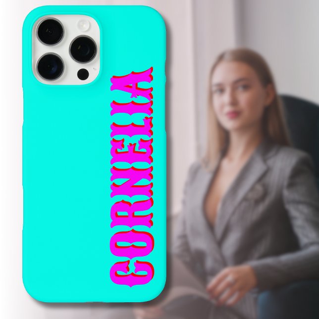 Funda iPhone 16 Pro Max Magenta 3D Nombre moderno rojo | Turquesa divertid (Subido por el creador)