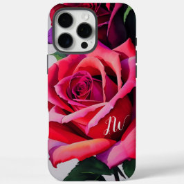 Funda iPhone 16 Pro Max Magníficos rosas y texto personalizado