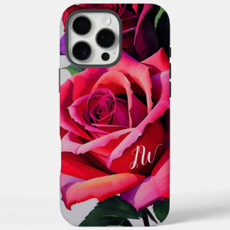 Funda iPhone 16 Pro Max Magníficos rosas y texto personalizado