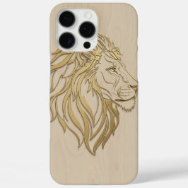 Funda iPhone 16 Pro Max Majestic Lion Face on Beige Wood – Bold & Elegant 