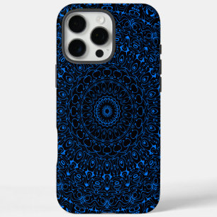 Funda iPhone 16 Pro Max Mándala Azul Azafrán con Simetría Hipnótica