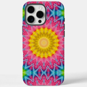 Funda iPhone 16 Pro Max Mandala de tinte de arcoiris con simetría vibrante
