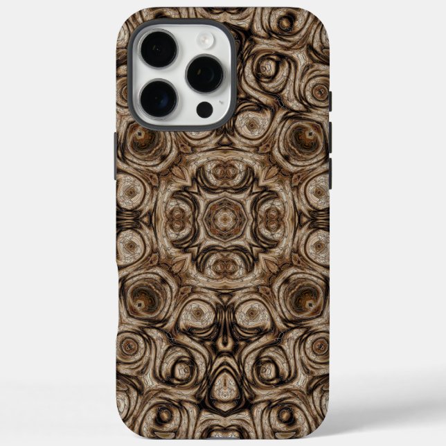 Funda iPhone 16 Pro Max Mandalá Remolino Marrón Terroso con Efecto de Vete (Reverso)