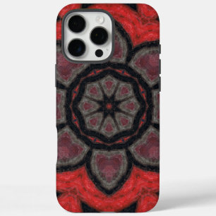 Funda iPhone 16 Pro Max Mandalala de Flor de Caleidoscopio Rojo y Negro en