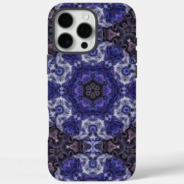 Funda iPhone 16 Pro Max Mandalas de remolino de índigo profundo con patron (Reverso)
