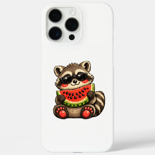Funda iPhone 16 Pro Max Mapache Lindo con Sandía (Reverso )
