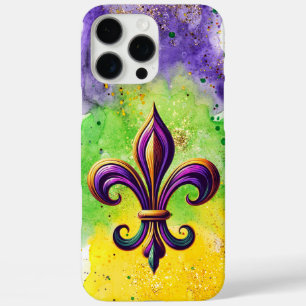Funda iPhone 16 Pro Max Mardi Gras colorido Fleur de lis