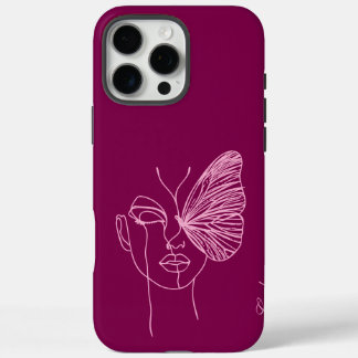 Funda iPhone 16 Pro Max Mariposa de línea, magenta