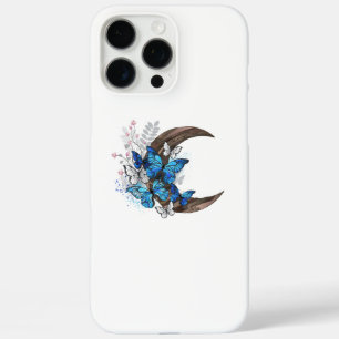 Funda iPhone 16 Pro Max Mariposas azules en creciente de madera