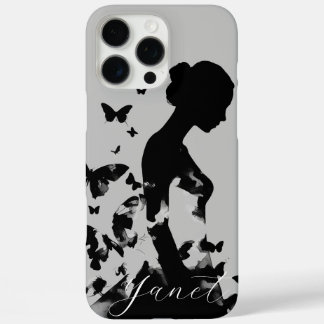 Funda iPhone 16 Pro Max Mariposas Bailarina Silueta Negra Nombre Moderno