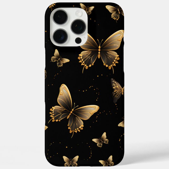 Funda iPhone 16 Pro Max Mariposas doradas negras (Reverso )