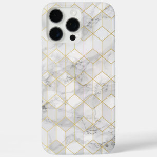 Funda iPhone 16 Pro Max Mármol blanco con patrón de cubo de oro
