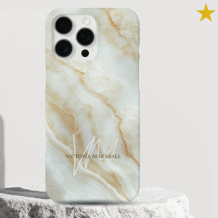 Funda iPhone 16 Pro Max Mármol Blanco Elegante con Monograma de Nombre Per