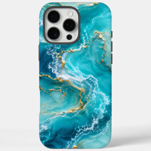 Funda iPhone 16 Pro Max Mármol de océano turquesa de lujo con olas de lámi