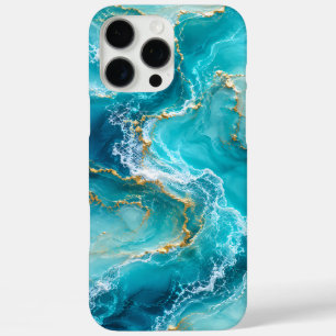 Funda iPhone 16 Pro Max Mármol de océano turquesa de lujo con olas de lámi