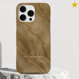 Funda iPhone 16 Pro Max Mármol Marrón Elegante con Monograma de Nombre Per